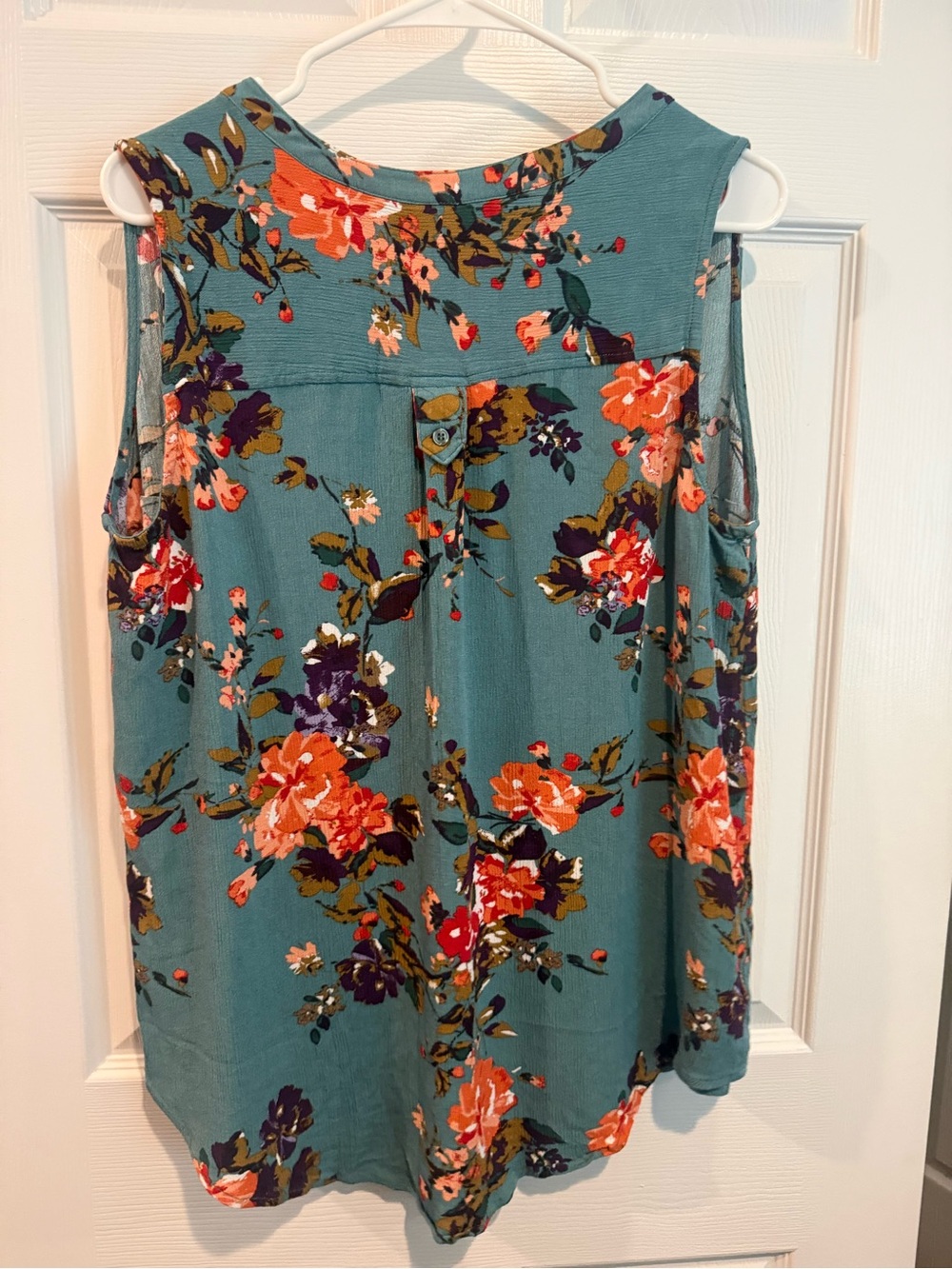 Market & Spruce Floral Sleeveless Blouse Teal V-Neck Pocket Women’s 1X - Picture 4 of 5